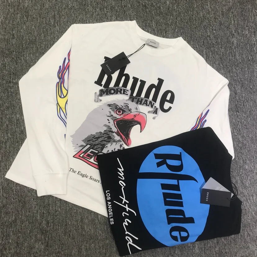 Женские и мужские футболки с длинным рукавом принтом орла Rhude X Max уличная