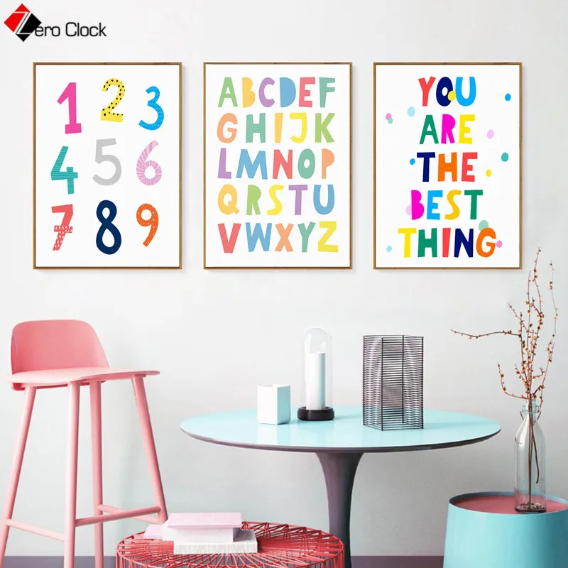 Алфавит цифры цитаты постеры милая Картина на холсте радуга настенное искусство