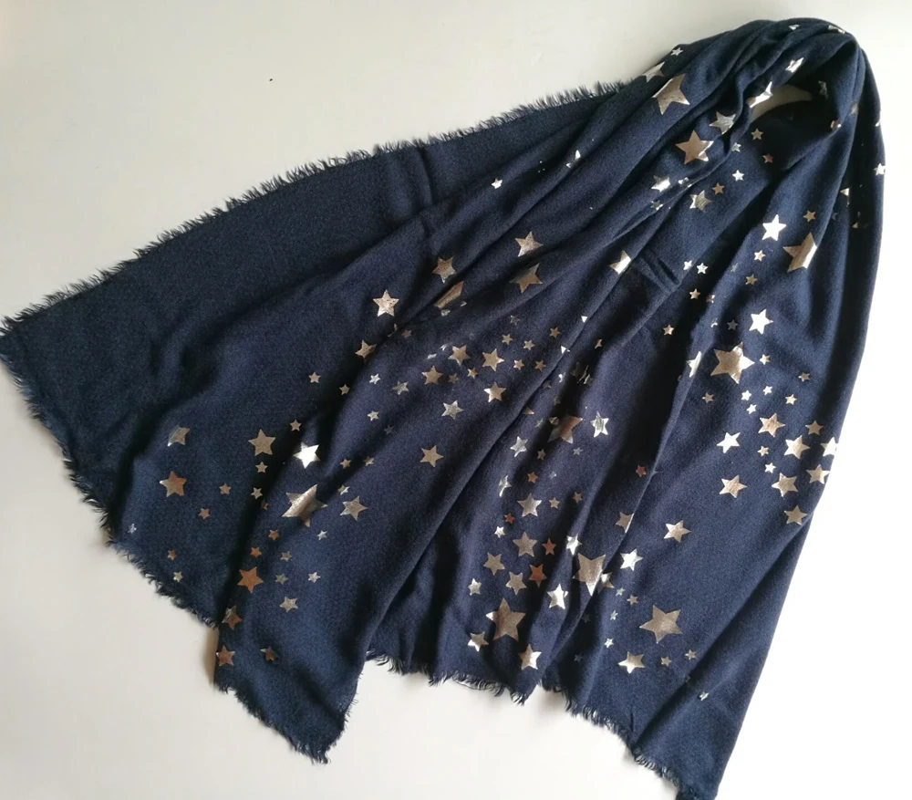 Новинка 2017 женский шарф из серебристой фольги со звездами пашмины с бахромой