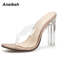 aneikeh 2022 summer shoes women pvc crystal flip flops gladiator pumps sexy clear high heels classic dress zapatos mujer slipper