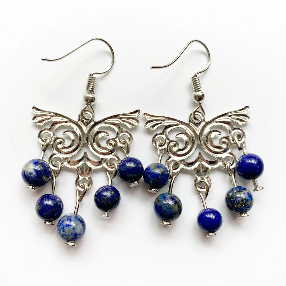 

Женские Висячие серьги Bhuann Lapis Lazuli, серьги-подвески ручной работы с очаровательным кулоном и голубыми подвесками, 1 пара