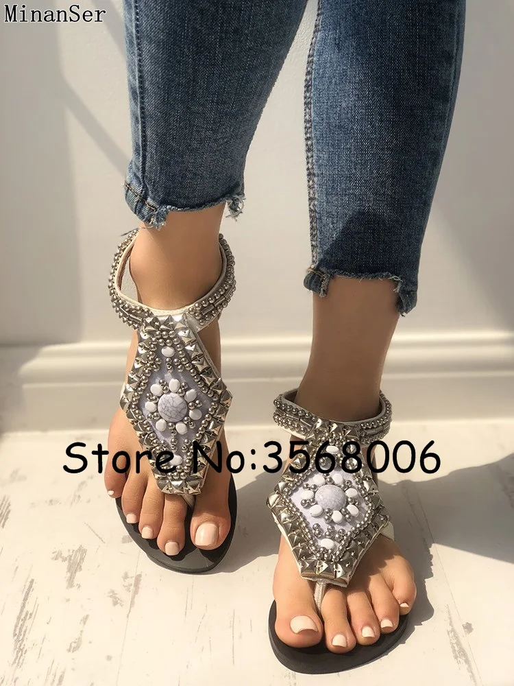 Женские сандалии гладиаторы с украшением шлепанцы ремешком на щиколотке
