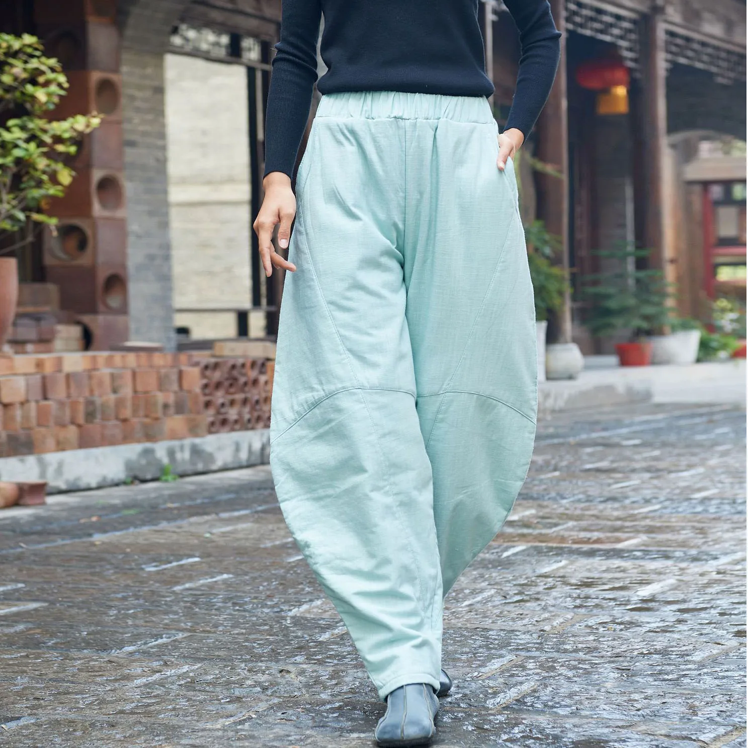 Johnature 2019 New Thicken Winter Warm Women Solid Color Cotton Linen Loose Pants Vintage Elastic Wait 3 Colors Lantern | Женская одежда