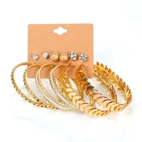 6pairsset new fashion big circle crystal stud earrings set for women punk goldsilver color fish brincos earrings