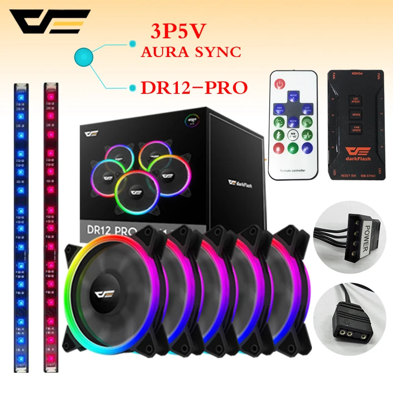 Darkflash DR12-pro aura синхронизирующий компьютер чехол Вентилятор охлаждения RGB регулируемый светодиодный 120 мм ИК пульт дистанционного управления охладитель для компьютера RGB чехол вентилятор светильник