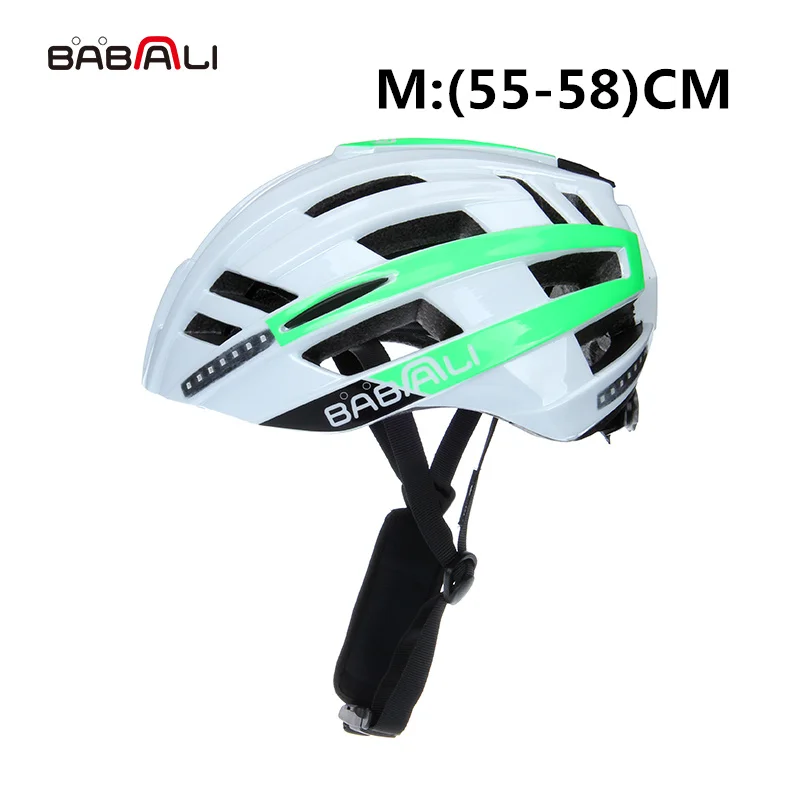 WHITE N GREEN - M BABAALI Сверхлегкий велосипедный шлем в форме MTB велосипедный шлем светодиодные индикаторные лампочки дорожный горный шлем le casque a - Цвет: WHITE N GREEN - M