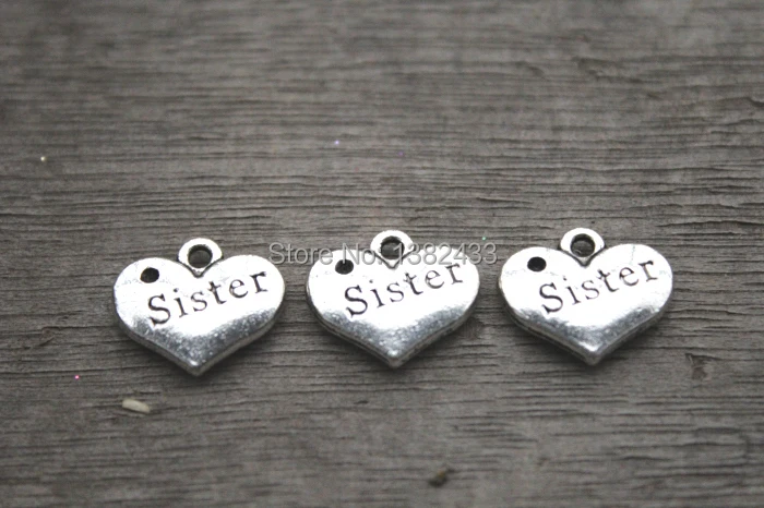 

20pcs-Sister Charms,Antique silver 2 sided Vintage Letters Sister Sign Love Hearts Charm Pendants,hearts,heart pendants 13x16mm