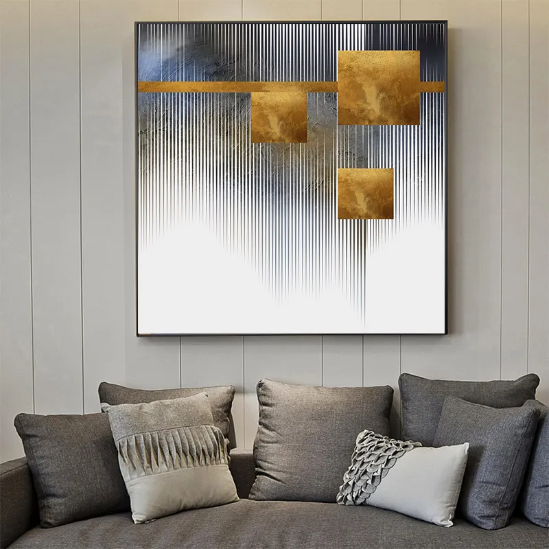 Золотистый и черный холст большого размера настенное искусство современные