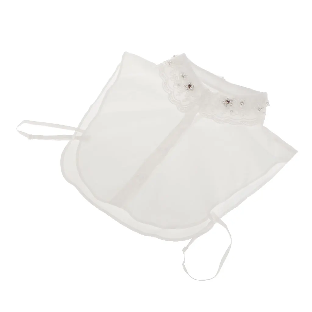 Женская полурубашка со съемным воротником украшенная бусинами|half shirts|white collar