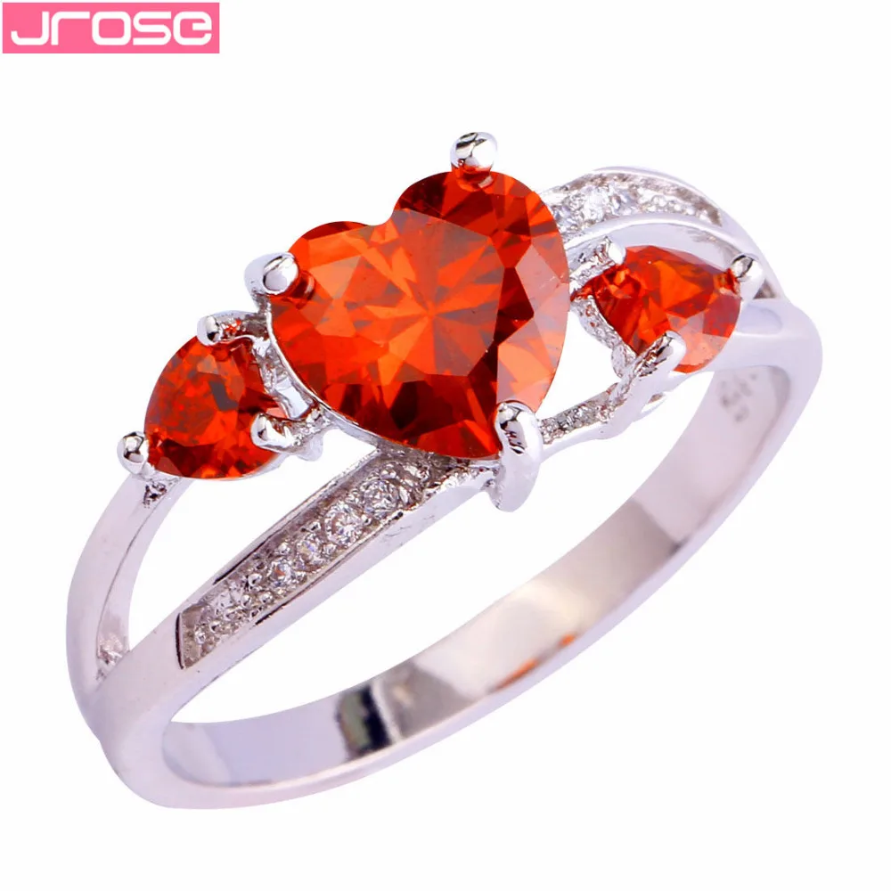 Женское кольцо с сердечком JROSE обручальное красного и белого цвета фианитами