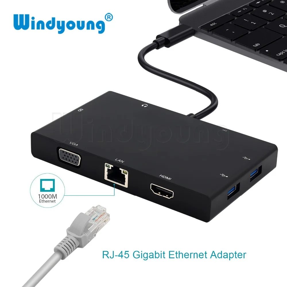 USB C 3 1 Тип концентратор для VGA 4K HDMI аудио PD Rj45 Ethernet 0 порт SD кардридер Macbook Huawei p20