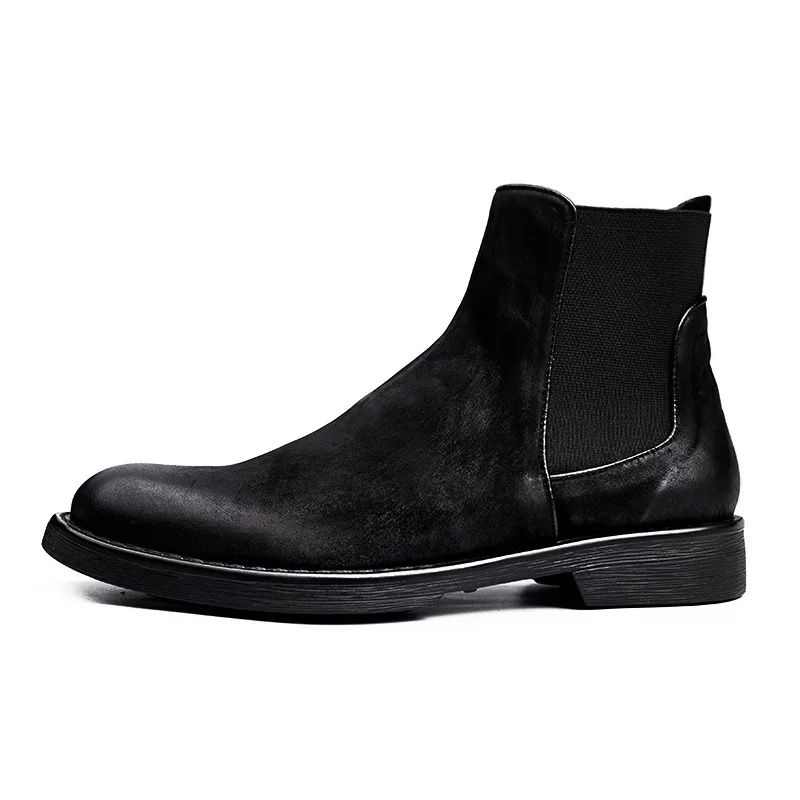 

Chelsea Boots Men's High top shoes Genuine Leather British Riding Boots all-match cowhide cashmere zipper men snow boots male