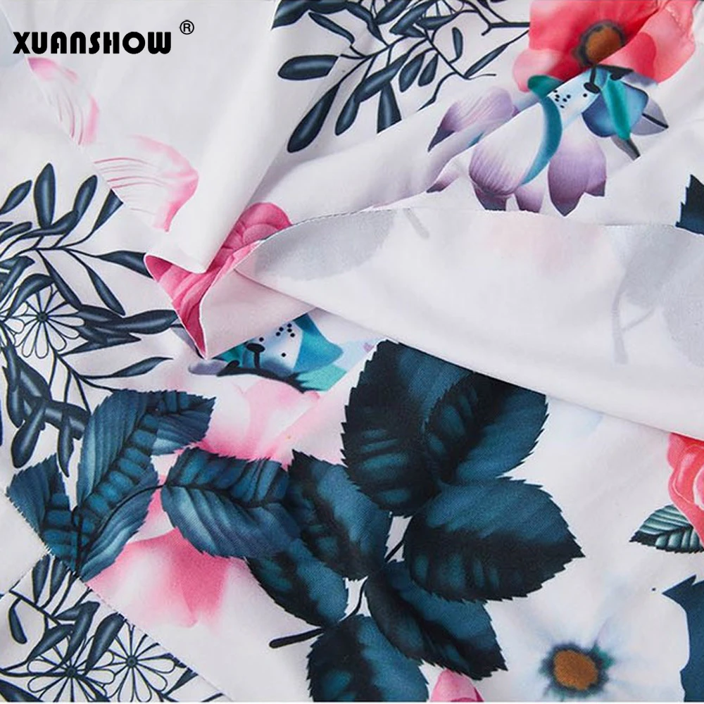 

XUANSHOW Overalls For Women 2019 Bohemian Floral Off Shoulder Ruffles Women's Playsuit Skinny Sashes Romper Women Jumpsuit Short