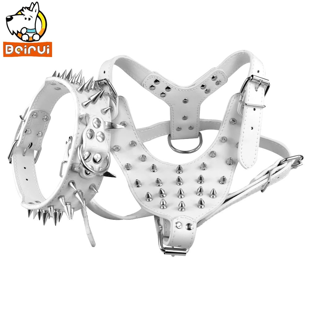 Белая Шипованная шлейка и ошейник для собак защитные ошейники домашних животных