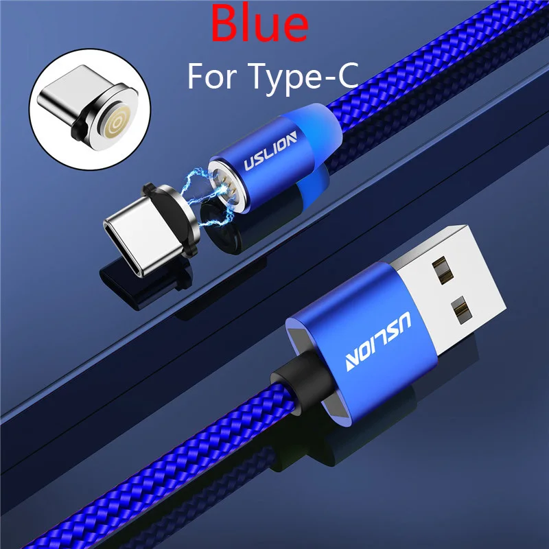 For Type C Blue USLION 2M 3A Магнитный кабель Micro usb type C Быстрая зарядка для iPhone X XR XS 8 7 samsung S10 Xiaomi Магнитный кабель для зарядки телефона - Цвет: For Type C Blue
