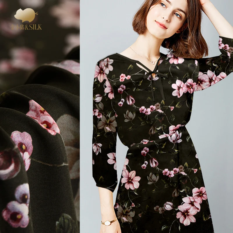 

Digital inkjet silk georgette fabric summer light breathable scarf dress shirt silk fabric wholesale silk cloth