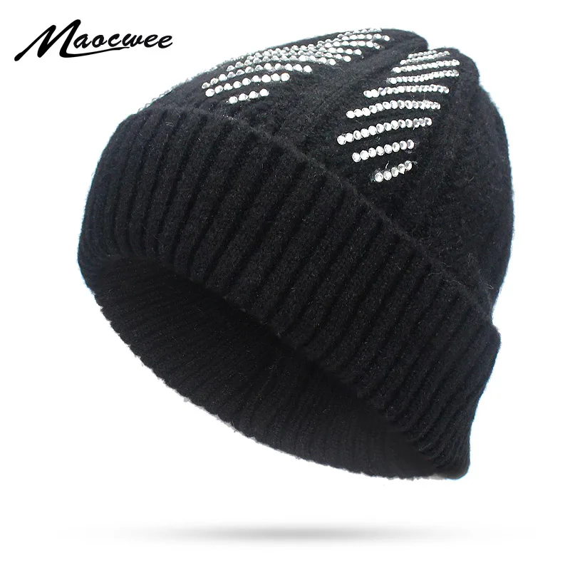 

Diamond Single Layer Wool Knitted Thick Women's Winter Hats Folds Skullies Beanies Caps for Girls Beanie Warm Female Hats