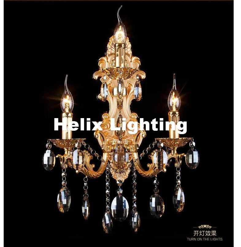 Европейский Хрустальный настенный светильник 3 лампы золотого цвета винтажное