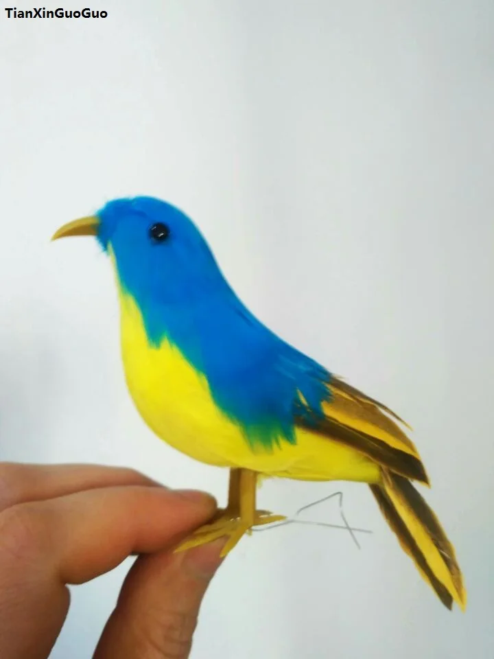 

simulation bird hard model about 16cm foam&feathers coloured blue bird prop,home garden decoration gift s1259