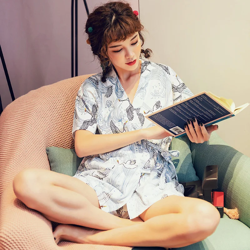 Новая мода японское кимоно ночной халат с рисунками из мультфильмов Де Mujer