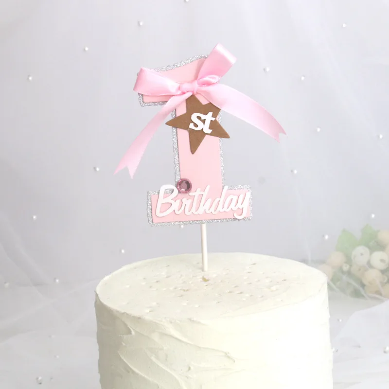 2 шт./лот Топпер для торта на 1 й день рождения розовая синяя лента Baby Shower топпер