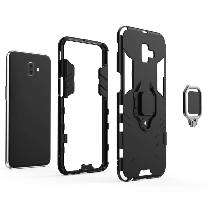 Ударопрочный защитный чехол HAWEEL PC + TPU для Galaxy J6 с магнитным кольцом-держателем |