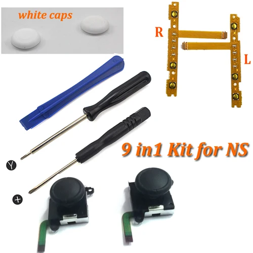 White caps 9in1 kit 9 в 1 сменный 3D Аналоговый джойстик, джойстик, джойстик для переключателя shand Joy Con, контроллер, модуль датчика, потенциометр, инструмент для ремонта SL - Цвет: White caps 9in1 kit