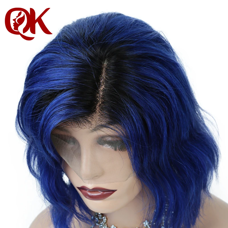 QueenKing парик для волос на шнурках 180% Плотность 1B синий Ombre BOB парик часть предварительно сорванные бразильские человеческие волосы remy