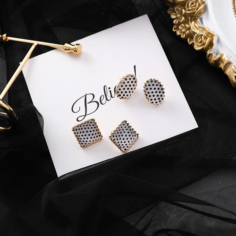 Classic pot Earring Geometric EarringRound Square Oval Stud Earrings for Women Cute Korean Style Acrylic Earings Fashion Jewelry | Украшения
