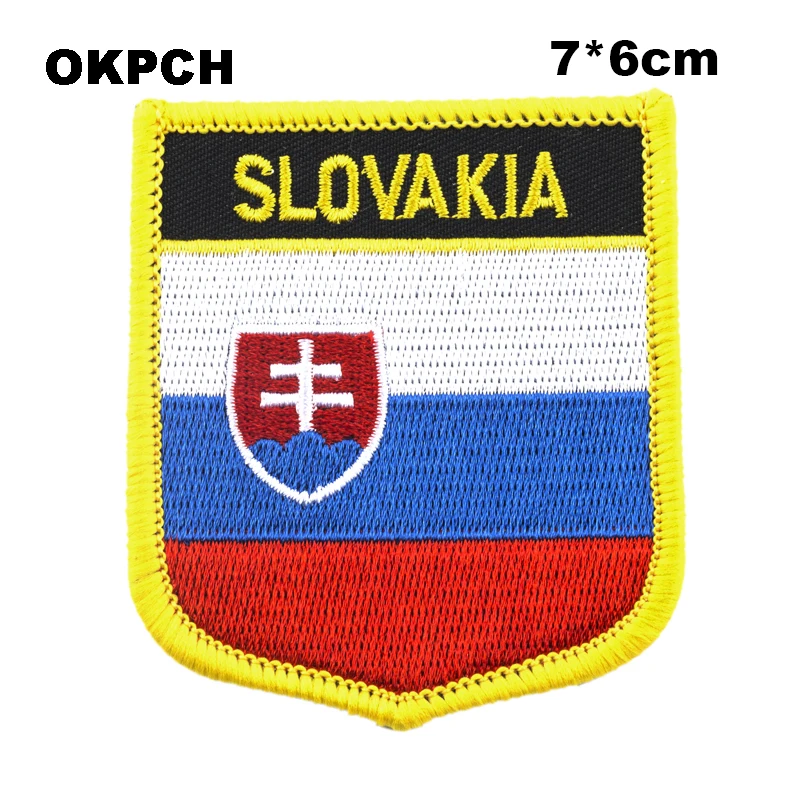 Словакия щит Форма переводная картинка флаг из лоскутного топа с вышивкой пила на значки, патчи для одежды PT0164-S