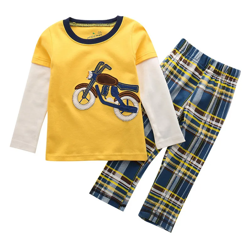 Jumping meters Boys Clothing sets long sleeve Top &amp full pants embroidery motorcycle brand Children cotton Boy Sets |