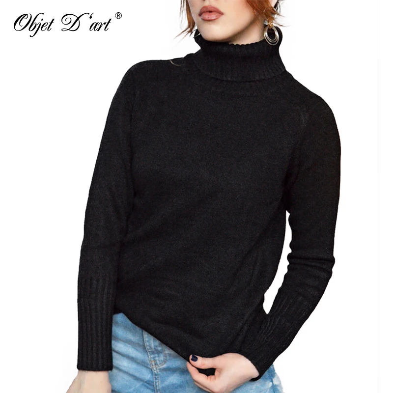 Women Thick Knitting Sweaters Korean Design Knitted Turtleneck Autumn Winter Knitwear Warm Pullover Jumper Tops Shirt | Женская одежда