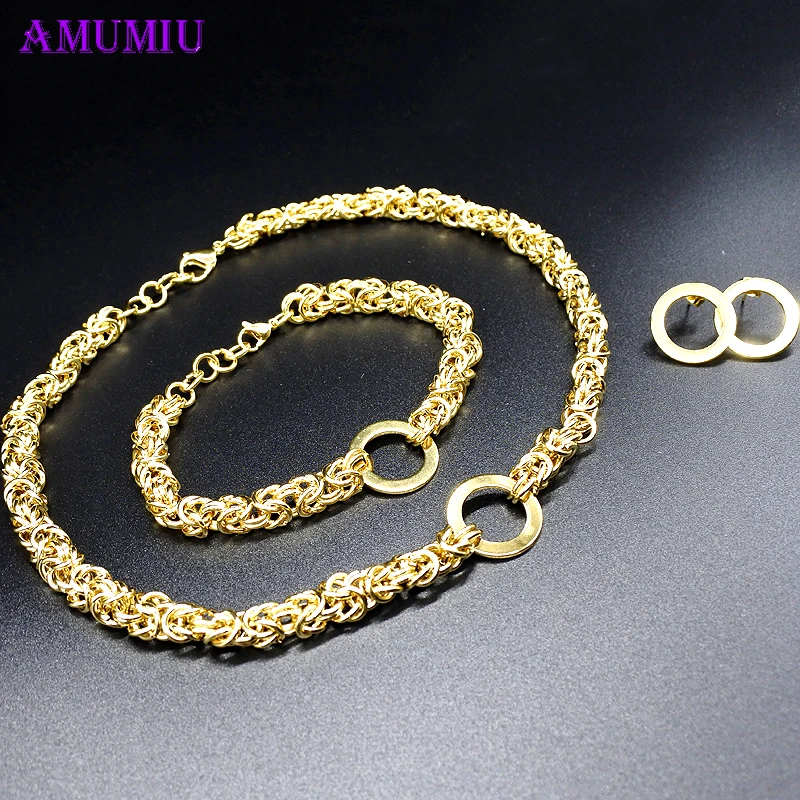

AMUMIU Charm Gold Chain Necklace Bracelets Set For Men Women 316L Stainless Steel Fashion High Quality Party JS126