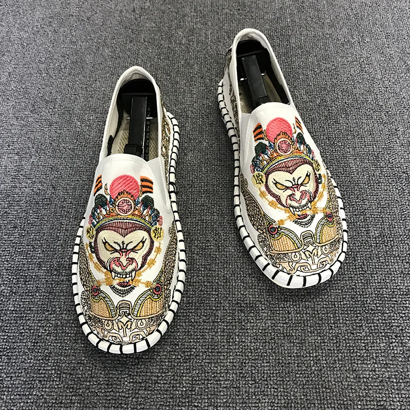 Mexemina Chinese Opera Embroidery Women Canvas Loafers Shoes Ladies Comfort Slip-on Flats Woman Soft Cotton Embroidered | Обувь