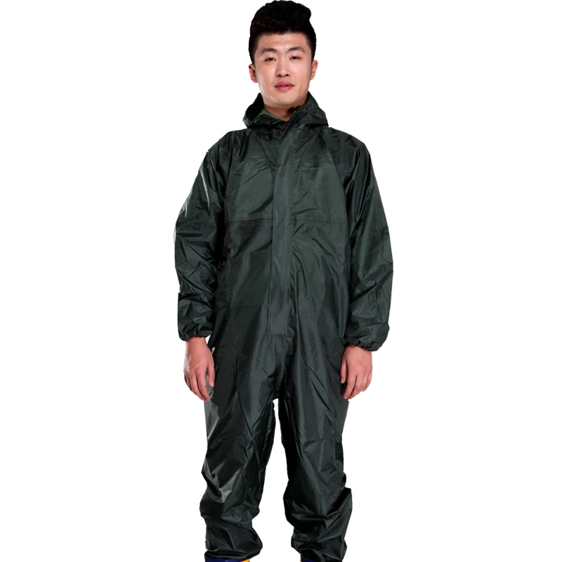army green Мужские Водонепроницаемые комбинезоны с капюшоном, дождевые комбинезоны, рабочая одежда, пыленепроницаемый мужской дождевик, спецодежда, защитные костюмы M-XXXL - Цвет: army green