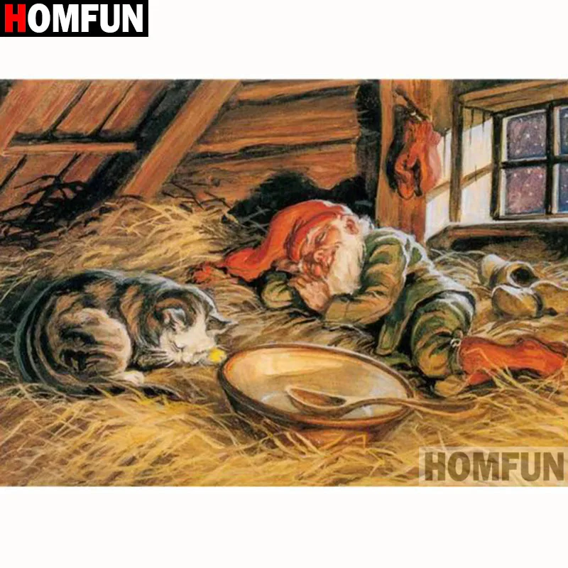 

HOMFUN Full Square/Round Drill 5D DIY Diamond Painting "Cat cartoon old man" Embroidery Cross Stitch 5D Home Decor Gift A18106