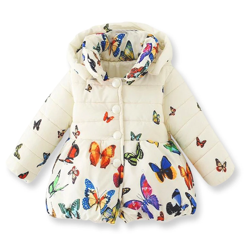 Зимняя теплая куртка с капюшоном и длинным рукавом для девочек печатным рисунком