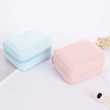 Hot sale pretty Leather Travel Portable Mini stud earring ring Jewelry Box Case with Mirror Jewelry Display Box Makeup Organizer