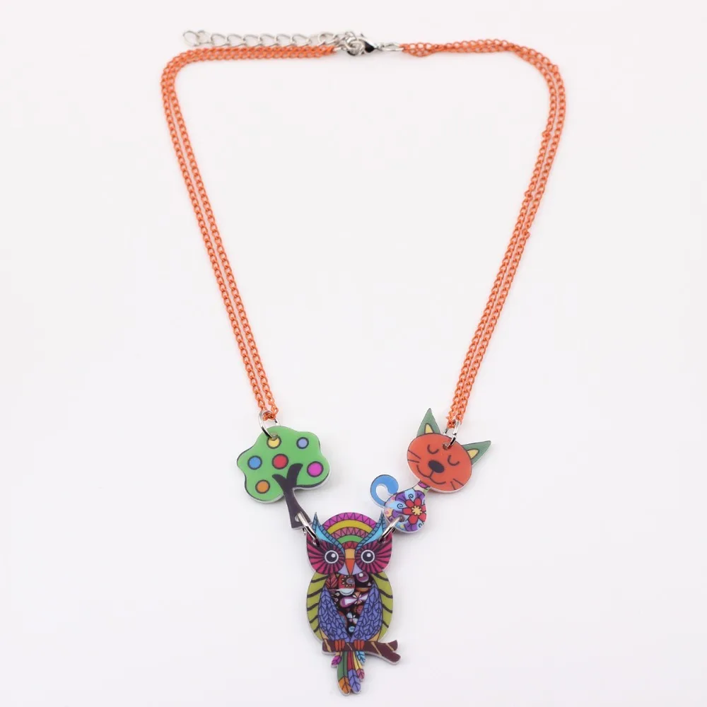 Bonsny кулон с совой акрил узор 2016 новые аксессуары весна лето милые животные дизайн