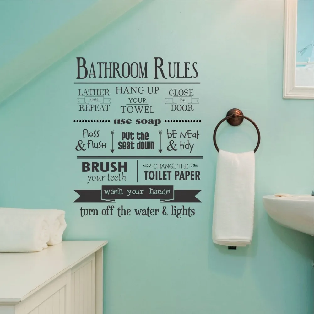 Виниловая настенная наклейка с цитатами Brathroom Rules домашний декор для душевой