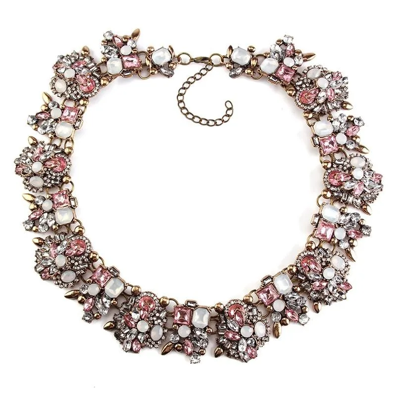 clear pink Miwens Новинка Za воротник 10 цветов кристалл Винтаж золото массивное роскошное ожерелье Макси колье ожерелье ювелирные изделия оптом - Окраска металла: clear pink