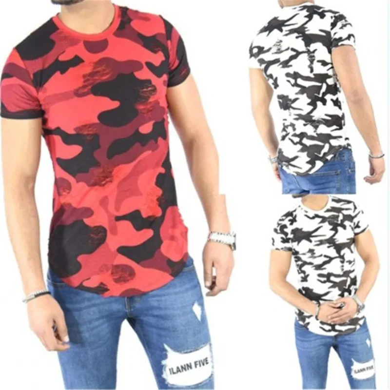 Мужская модная повседневная спортивная футболка с камуфляжным принтом 2019 летняя