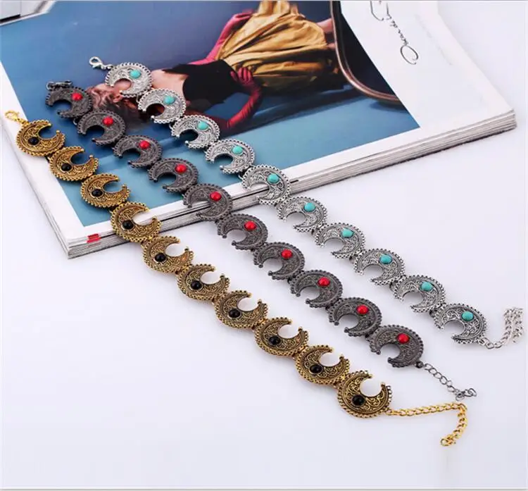 Ожерелье чокер с зеленым камнем в богемном стиле Луны винтажная резьба цветы