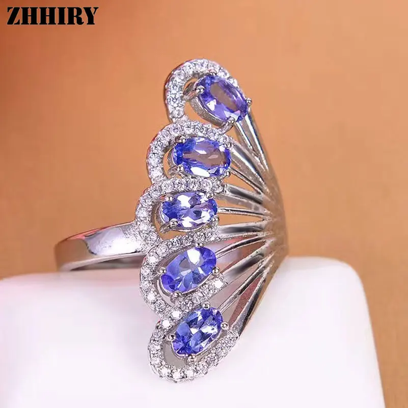 ZHHIRY Genuine Natural Blue Tanzanite 925 Sterling Silver Ring For Women Gemstone Rings Real Precious Fine Jewelry | Украшения и