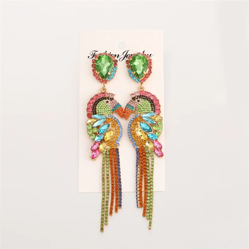Multicolor Роскошные цветные стразы, серьги для женщин, серьги с кисточками и большими птицами,, красные летние большие серьги, модные ювелирные изделия - Окраска металла: Multicolor