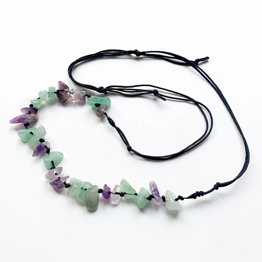 

Natural Amethyst Stone Green Aventurine Beads Chips Stone Necklace Handmade Black Cord Necklace Creative 1pc Dropship Wholesale