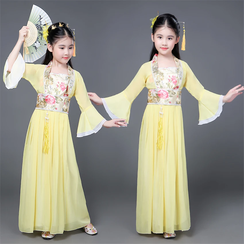 

Hanfu Традиционный китайский национальный костюм для детей, женские сказочные наряды для девочек, народное платье, костюм для древнего танца, ...