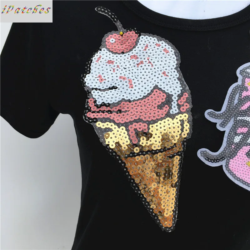 2 шт Розовый мороженое с блестками патч для одежды железной вышивкой Diy мотив