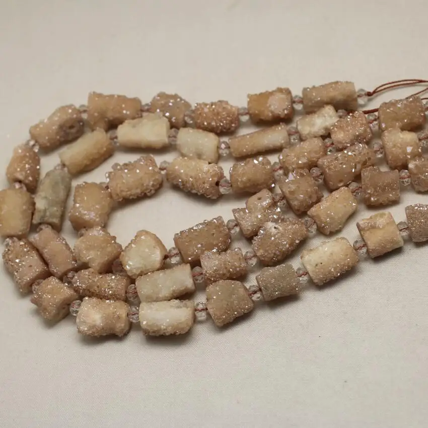Champagne Color Druzy Achate Nugget Beads Bracelets Drilled Cylinder Drusy Geode Stones for Pendant Jewelry DIY | Украшения и