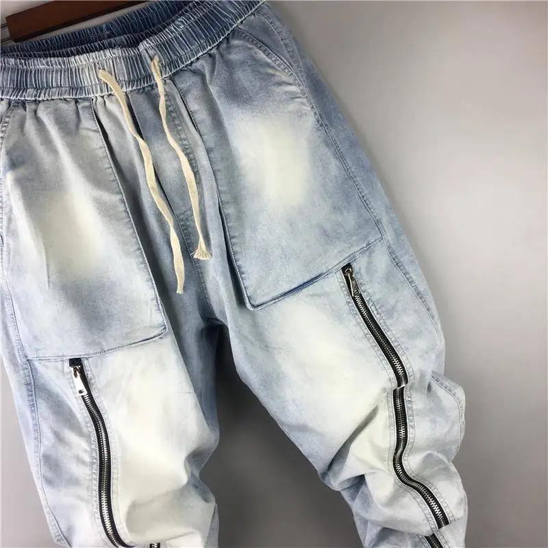 Джинсы шаровары Idopy мужские винтажные брюки из денима на молнии с потертостями